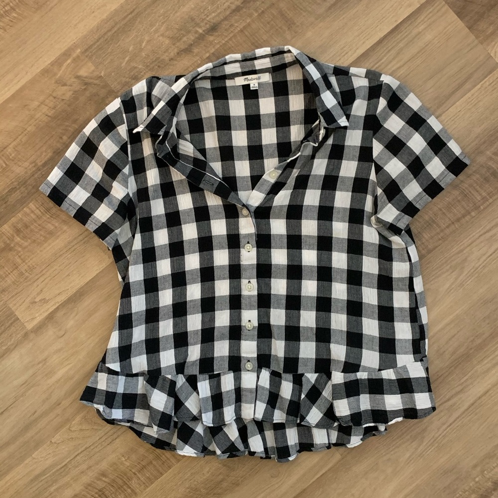 Madewell plaid button up with ruffle
